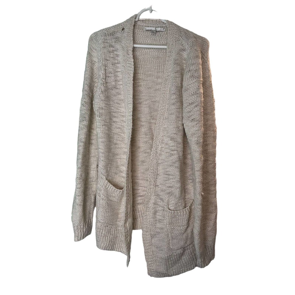 Lauren Conrad Ivory Knit Cardigan, Large, Open Front, With Pockets